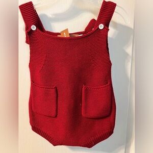 NWT Boutique Knit Romper 9-13 mo. Red Button Coverall
